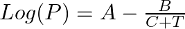 Log(P) = A - \frac{B}{C+T}